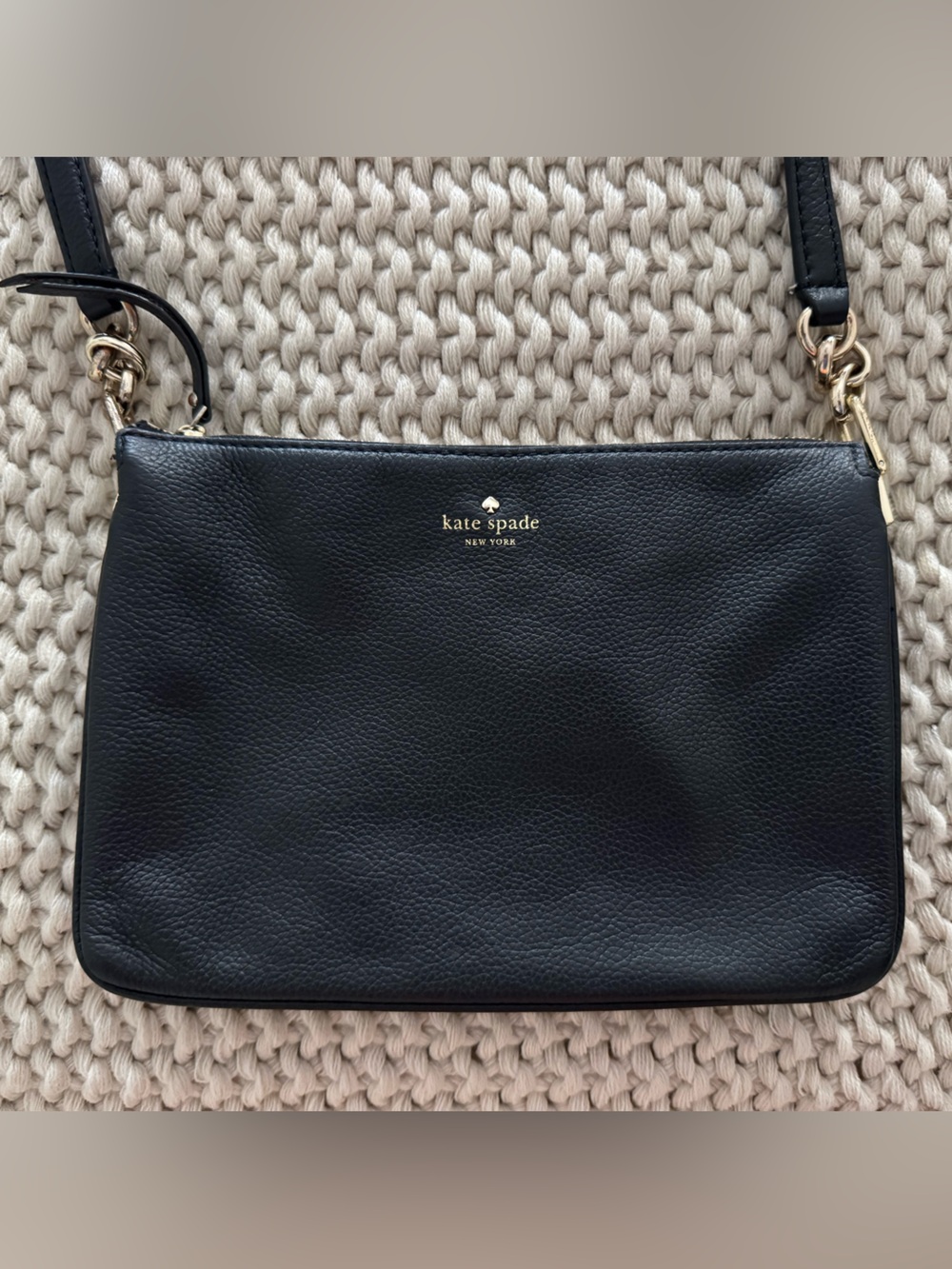 kate spade Black Pebbled Leather Crossbody with Gold Hardware